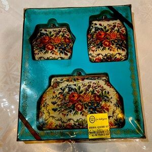 Set Of 3 New In Original Box Rare Find Vintage Petite Point Rose, Carpet Bag
